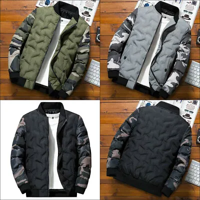 Buy Men Bomber Jacket Camo Patchwork Thick Warm Coats Male Wind Casual Jacket Bomber • 35.99£