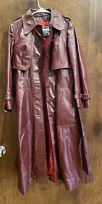 Buy VTG Suburban Heritage Womens Size 10 Long Belted LEATHER Trench Coat/Jacket • 80.51£