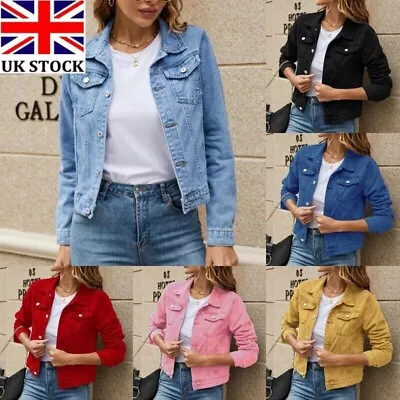 Buy 2024 Womens Denim Jacket Jean Stretch Jackets Ladies Blue Size 8 10 12 14 16 • 5.20£