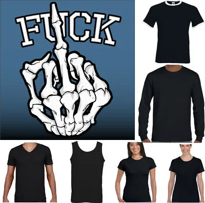 Buy SKULL T-SHIRT Mens Skeleton Biker Punk Rock Tattoo Finger Flip F Hand Funny Top • 10.99£