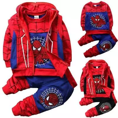 Buy Kids Boy Spiderman Thick Tracksuit Sweatshirt+Pants+Sleeveless Hooded Jacket Set • 13.96£