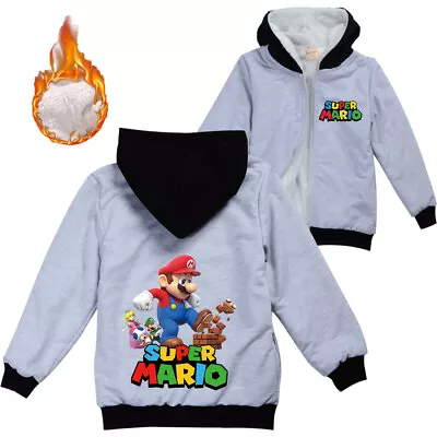 Buy Super Mario Boys Girls Hooded Fleece Jacket Kids Warm Zip Sweatshirt 3-12 Years • 13.36£