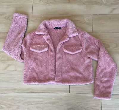 Buy SHEIN Pink Collared Teddy Cropped Jacket Womens XS Sherpa/Fleece • 2.83£