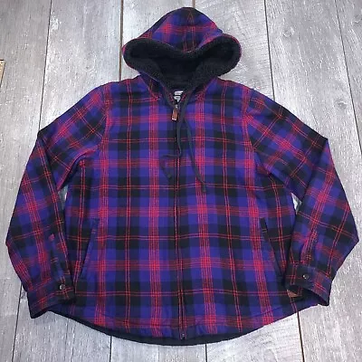 Buy LL Bean Sherpa Lined Hoodie Shirt Womens Size Medium Scotch Plaid Flannel Top • 25.50£