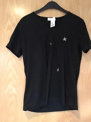 Buy New Black Short Sleeve Wooden Beaded Top Medium T-shirt Embroidery • 3£