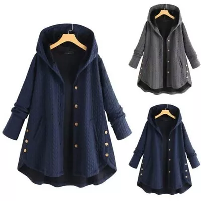 Buy Overcoats Winter Warm Fleece Long Coat Ladies Button Outwear Women Hooded Jacket • 21.89£