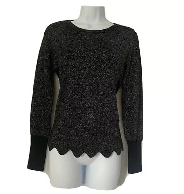 Buy Metallic Shiny Y2K Jumper Top Sweater Glam Black Silver Disco Pullover Size 10 • 13.50£