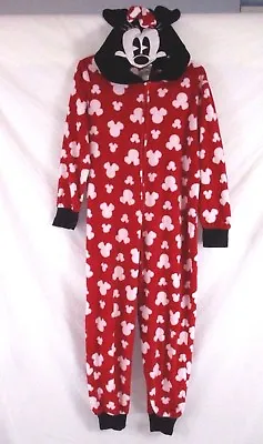 Buy Disney Minnie Mouse Womens Hooded Pajamas PJ Size M One Piece Fleece Plush F189 • 23.15£