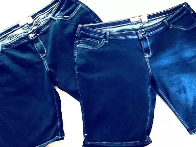 Buy 2pc  Hybrid & Co  Shorts Women Size 24 Blue Stretch Denim Pocket Embroidery NICE • 27.48£
