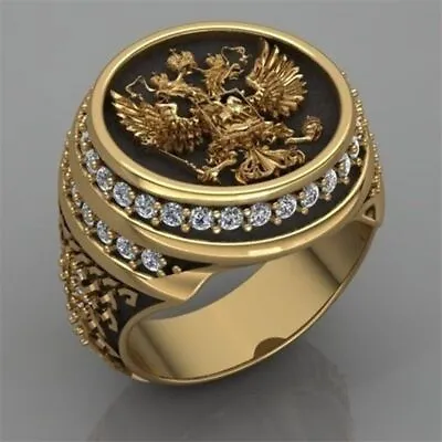 Buy Unique Mens Gold Color Biker Eagle Badge Ring Jewelry Accessories For Men 7-15 • 11.73£