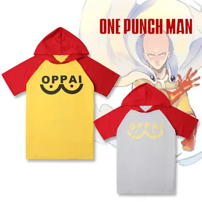Buy Anime One Punch Man Hooded T-Shirt Cosplay Unisex Cotton Short Sleeve Oppai Tee • 17.99£