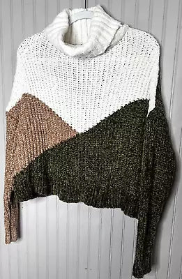 Buy NEW FASHION NOVA Womens Sweater M Colorblock Turtleneck Green Brown Chenille • 13.82£