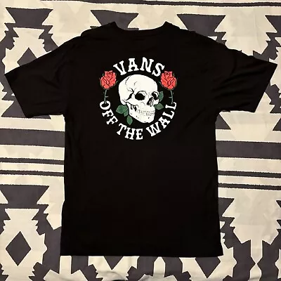 Buy Vans Off The Wall Skulls & Roses Black Large T-Shirt • 32£