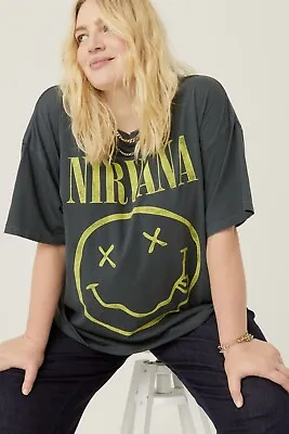 Buy DAYDREAMER Nirvana Smiley Merch Tee Women's Size 1X NWT Vintage Black • 75.54£