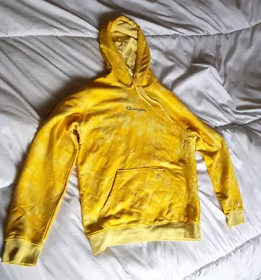 Buy Champion Yellow Tie Dyed Pattern Long Sleeve Hoodie Front Pouch Size L BNWOT • 14.99£