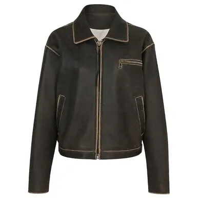 Buy 90’s Distressed Brown Leather Jacket, Vintage Oversized Boxy Leather Jacket | • 90.22£