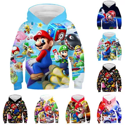 Buy Super Mario Hoodies Hooded 3D Printed Long Sleeve Kids Sweatshirt Pullover Tops' • 14.57£