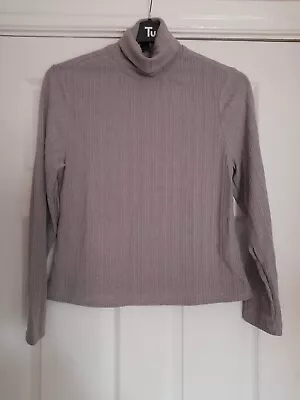 Buy Grey T-Shirt Size 18 Mid Grey Long Sleeved Ribbed Stretch Roll Neck • 4.90£