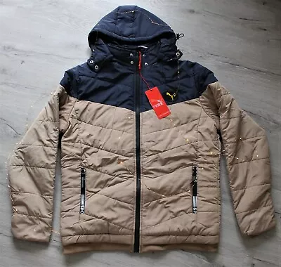 Buy Puma Navy Beige Men Women Unisex Warm Hooded Winter Autumn Jacket Size XL • 49.99£
