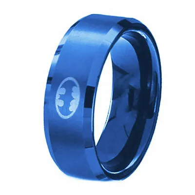 Buy 8mm Blue Batman Ring Stainless Steel Rings For Mens Engagement Band Jewelry • 15.15£