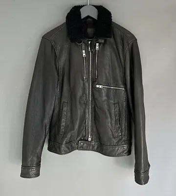 Buy ALL SAINTS Benson Black Men's Leather Jacket Shearling Biker Size Extra Small XS • 75£