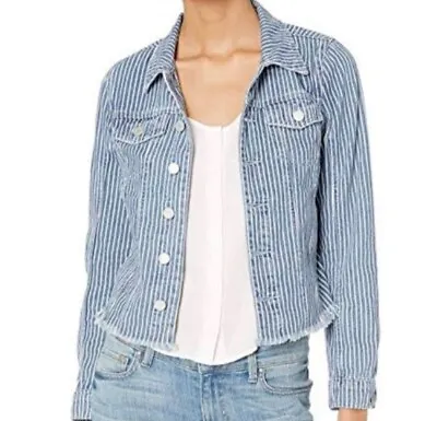 Buy Blank NYC Cropped Striped Denim Jacket Raw Hem Size Small • 19.27£