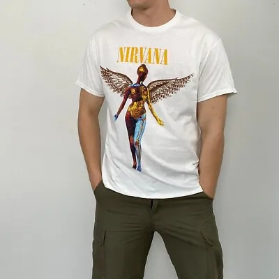 Buy Gildan 2022 Nirvana T-Shirt White Size L Mens In Utero Graphic Print Logo Tee • 12.74£
