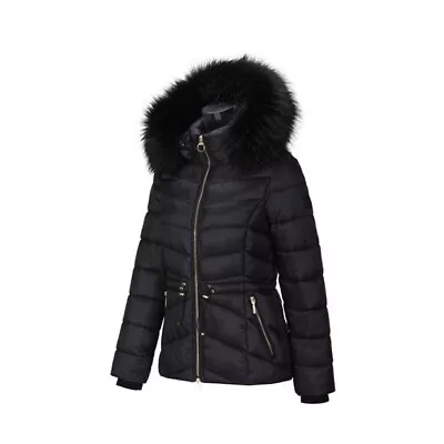 Buy Firetrap Womens Quilted Fax Fur Hooded Jacket - Black / 14 • 25£