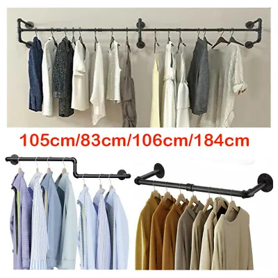 Buy 184 CM Industrial Pipe Clothing Rack Wall Mounted Clothes Rail Hanging Rack UK • 26.89£