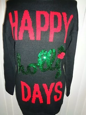 Buy New! Happy Holly Days Black Sequin Pom Pom Christmas Jumper – UK Size 12 14 • 22£