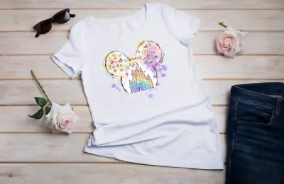 Buy White Watercolour Castle Ladies T Shirt Women's Disney Top Casual Loungewear Uk • 9.49£