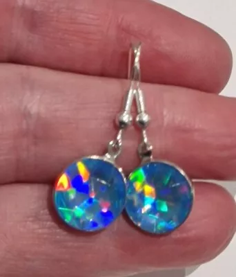 Buy Blue Sparkly Holographic Earrings. Festival Jewellery, Party , Disco Dangly • 1.99£