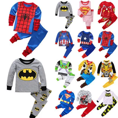 Buy 2 Piece Set Kids Boys Girls Superman Long Sleeve Costume Pajama Top Pants Outfit • 7.29£
