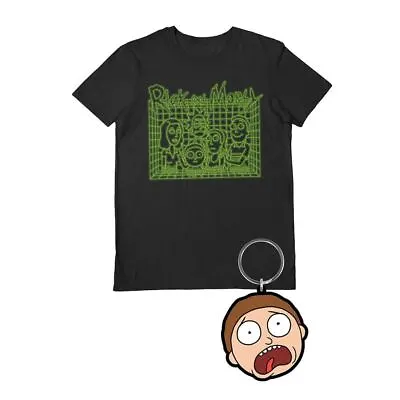 Buy Rick And Morty 3D Wireframe Family T-Shirt And Keyring Gift Set • 12.95£