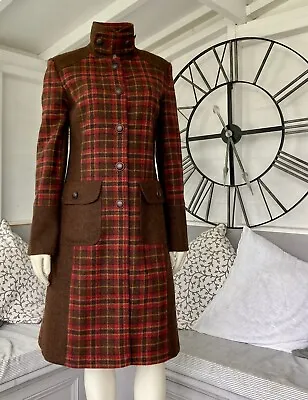 Buy Per Una Red Brown Tartan Check Field Country Coat Jacket 100% Wool Tweed 8 • 144.95£
