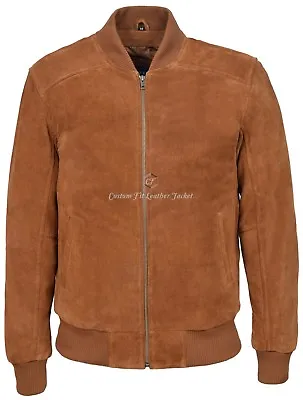 Buy Men's Tan Bomber Classic Jacket Suede SOFT & Strong 100% REAL Leather 275 • 120£