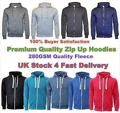 Buy Mens Plain Full Zip Up Hoodie Adult Sweatshirt Hooded Fleece Zipper Hoody Top U • 12.99£