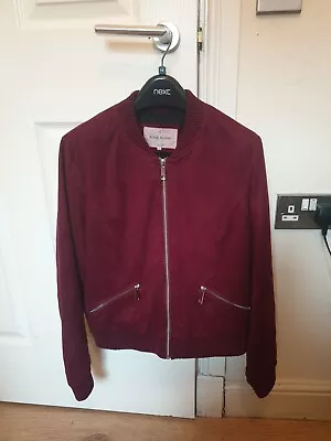 Buy River Island Burgundy Faux Suede Thin Bomber Jacket Size 12 RRP £39 • 14.99£