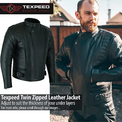 Buy Motorcycle Leather Jacket Biker Motorbike Touring Cruiser With Genuine CE Armour • 89.99£