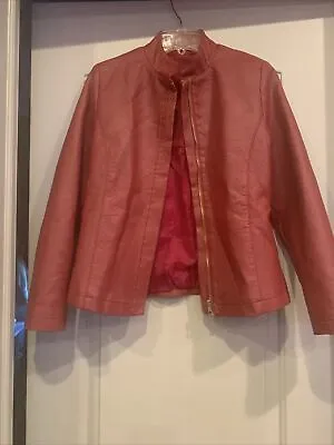Buy Unbranded Faux Leather  Women’s Short Red Moto Jacket S Zippered • 13.61£