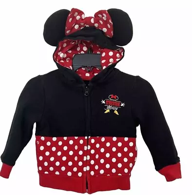 Buy Minnie Mouse Zip Up Hoodie W/Ears & Bow Disney Parks Original Girl’s  XXS (3) • 13.40£