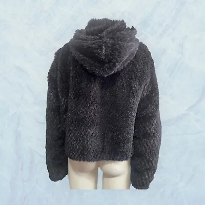 Buy ALPINE STUDIO Luxurious Black Faux Fur Hoodie Bomber Jacket Size Large • 30.37£
