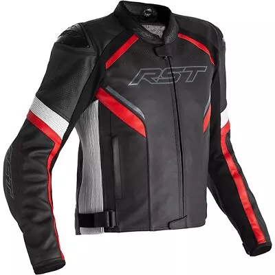 Buy RST Sabre CE Leather Motorcycle Motorbike Jacket - Black / White / Red • 199.99£