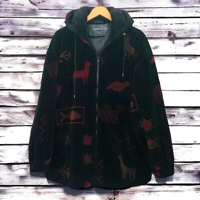 Buy Vintage 90s Forecaster Faux Fur Fleece Tribal Southwestern Hooded Jacket Size L • 33.75£