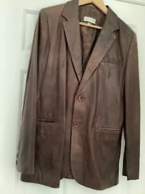 Buy Mens Brown MODA Leather Jacket, Button Front Fastening, Zip Inside Pocket, Small • 10£
