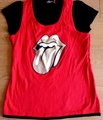 Buy The Rolling Stones Glittery Golden Tongue Red Ladies T-Shirt Top 2007 Chest 34   • 24.92£