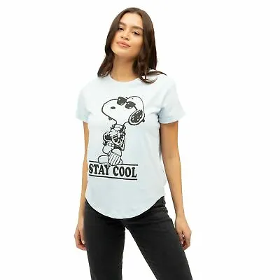 Buy Official Peanuts Ladies  Snoopy Stay Cool Fashion T-Shirt Sky Blue S - XL • 10.49£