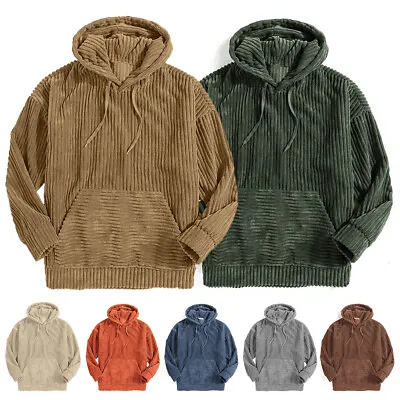 Buy Mens Corduroy Hoodie Tops Workout Casual Blouse Hooded Coat Pullover Sweatshirts • 29.30£
