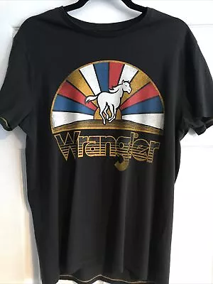 Buy Mens Medium Retro Style Black Wrangler Horse T Shirt. • 7.99£