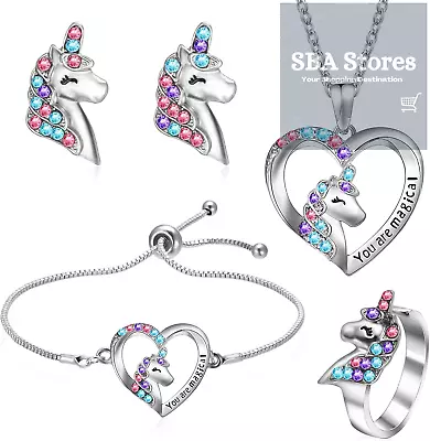 Buy Smilcloud 4 PCS Girls Jewelry Set Unicorn Mermaid Necklace Bracelet Set And Ring • 8.04£